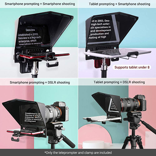 49mm/52mm/55mm/58mm/62mm/67mm72mm/77mm Desview T2 Teleprompter for Smart Phones Tablet DLSR Cameras,Portable Teleprompters with Remote Control and Eight Sizes Lens Mount Rings 